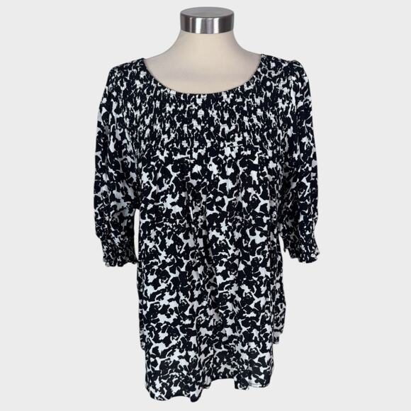 Terra & Sky 14W 0X 1/2 Elbow Sleeve Black White Top 100% Rayon - Picture 1 of 8